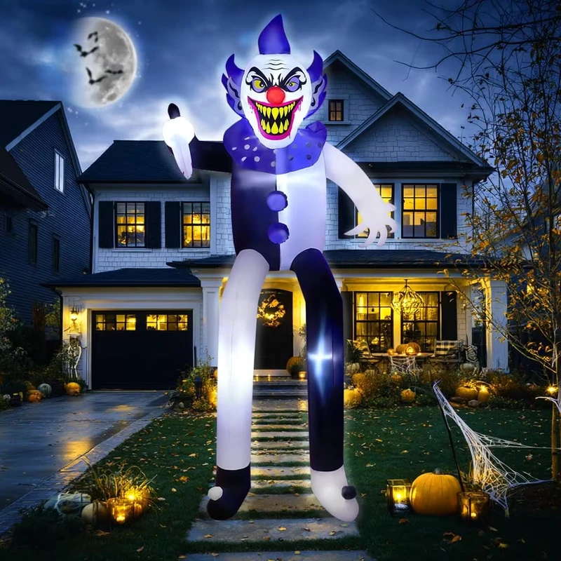 9FT Tall Inflatable Creepy Killer Clown Halloween Party Decorations Outdoor Polyester Material 1 Year Warranty