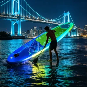 Adjustable RGB LED Glow Inflatable Drop Stitch Eco Friendly Stand up Paddle Board for Night Use in River Lake Sea