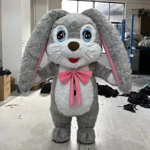 Costume da mascotte coniglio di Pasqua gonfiabile per adulti, costume da coniglio con grande fiocco, costume da performance, accessori per feste