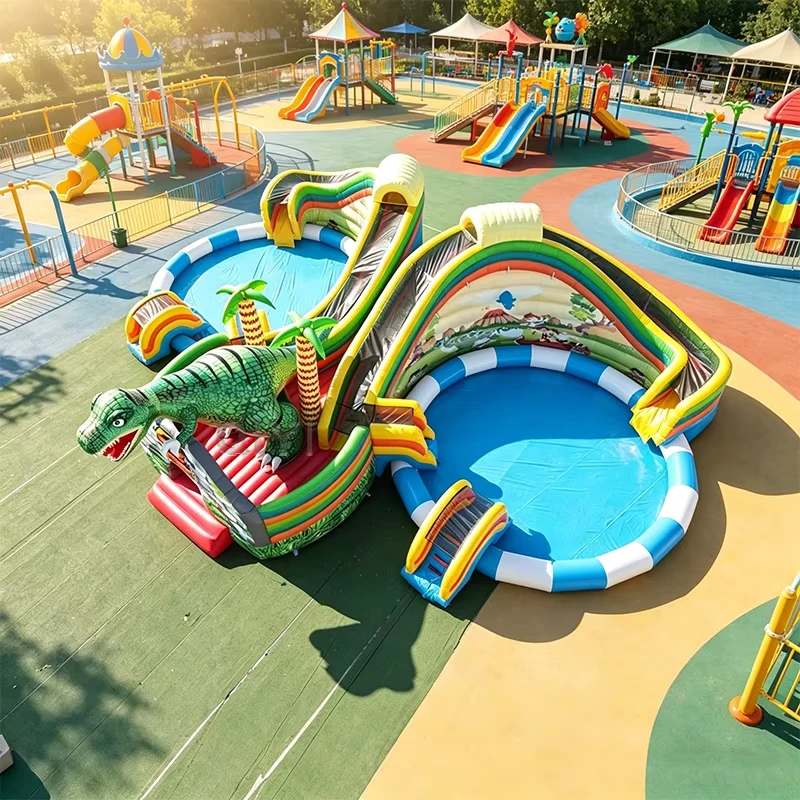 Tamanho adulto, jogos de parque aquático temáticos de dinossauro inflável gigante para crianças