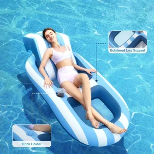 Adult Size PVC Inflatable Rafts Outdoor Swimming Pool Water Beds with Headrest Comfortable Pool Floats for Water Sports