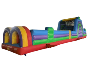 Kombinasi Rumah Loncat Rintangan Komersial Tiup 49ft Rainbow Fun Run untuk Dijual untuk Dewasa dan Anak-anak