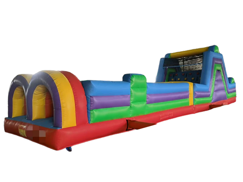 Kombinasi Rumah Loncat Rintangan Komersial Tiup 49ft Rainbow Fun Run untuk Dijual untuk Dewasa dan Anak-anak