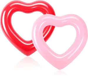 Adults Heart Shaped Inflatable Swim Ring 0.23mm PVC 120cm Pink Rose Gold Red Pool Beach Lounger Toys