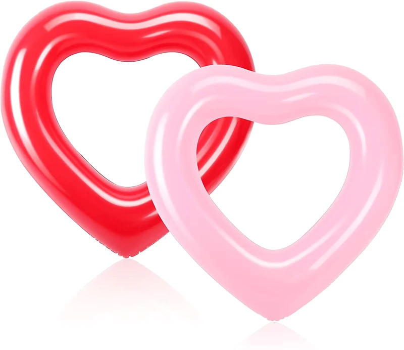 Cincin Renang Inflatable Bentuk Hati untuk Dewasa 0.23mm PVC 120cm Pink Rose Gold Merah untuk Kolam Pantai Mainan