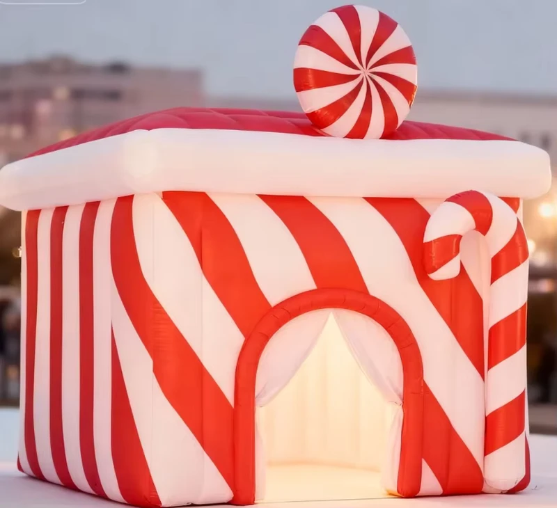 Advertising Inflatable Christmas Lollypop House Festival Rental Events Inflatable Candy Cane Stage