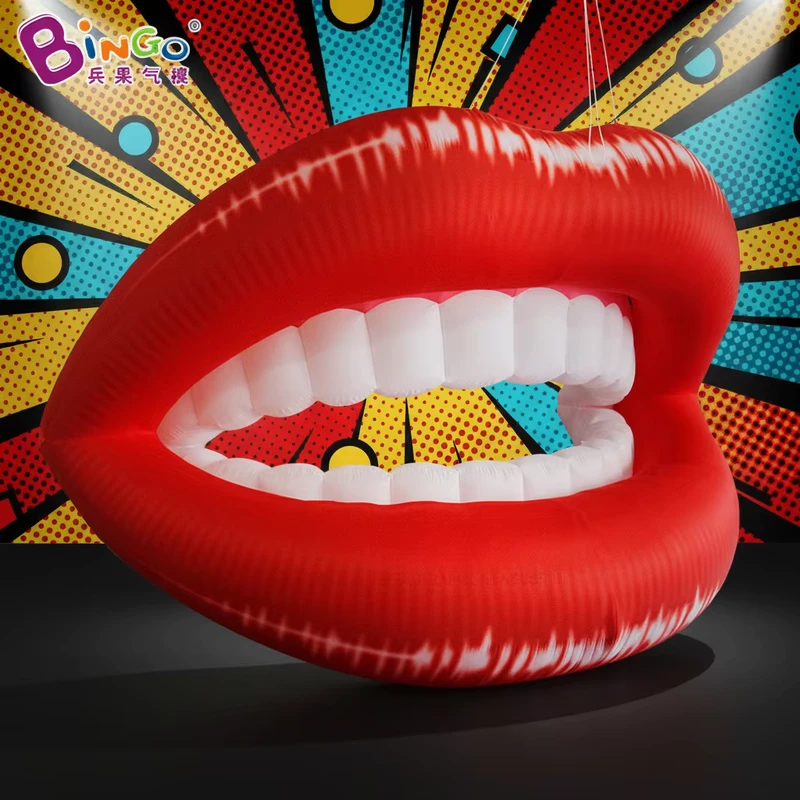 Advertising Inflatable Sexy Mouth Teeth Model Valentine’s Day Giant LED Light Inflatable Red Lips for Holiday Decoration