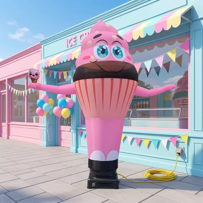 Aufblasbare Werbung Stehende Eistütenform Ballon Cartoon Eistütenstatue Tänzer