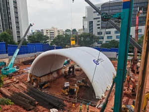 Air-Supported Reinforced Rib Dome Tent for Foundation Pits Dust-Proof Weather-Resistant Enclosed Shelter