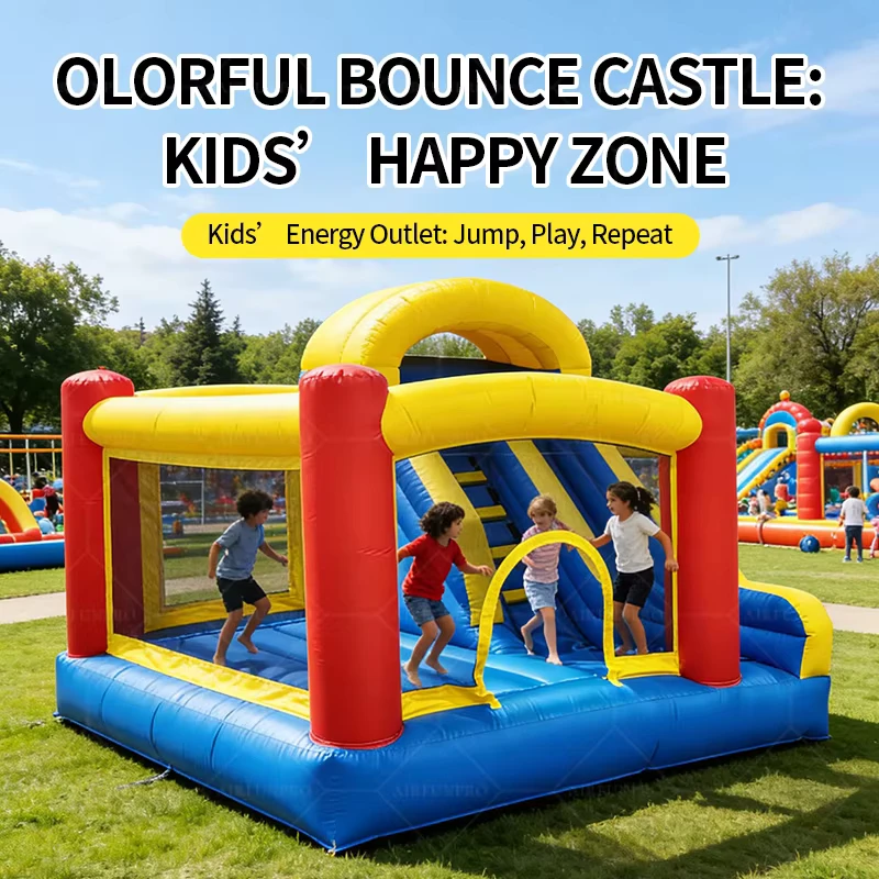 Castello gonfiabile commerciale AirFunPro con scivolo, bouncy, mini combo in PVC bianco, per 10 persone, facile da montare