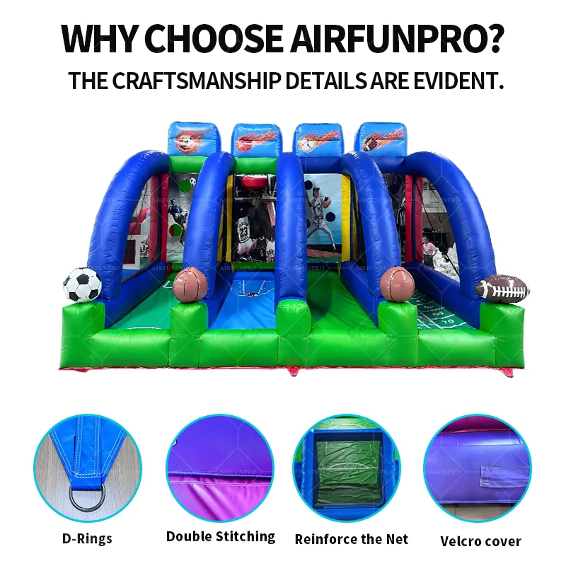 AirFunPro kommerzielles PVC 4 in 1 aufblasbares Karnevalsspiel mit einfacher Einrichtung für Kinder und Erwachsene bei Outdoor-Veranstaltungen