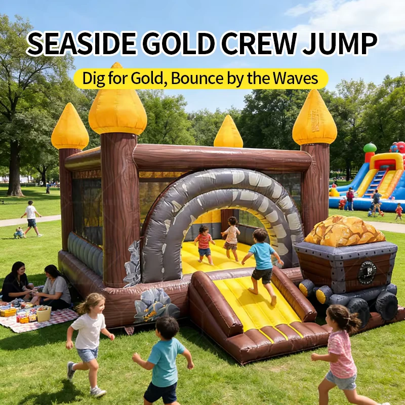 AirFunPro PVC Springkasteel Opblaasbare Commerciële Jumper Bouncer Gouden Graaf Schat Bouncing Paarden Volwassenen