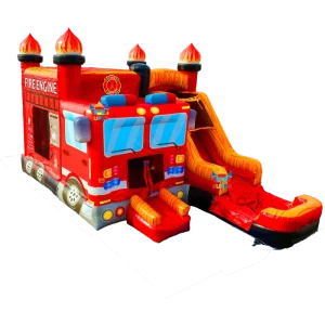 Alarm Fire Truck Combo Fire Engine Inflatable Bouncy Castle for Birthday and Events Kids Party Rental