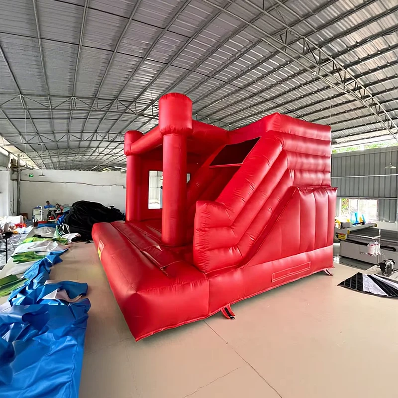 ปราสาทกระโดดแบบเป่าลม Hupfburg สีแดงและขาวสำหรับเช่าปาร์ตี้