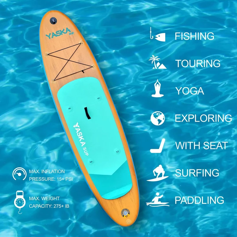 Papan Dayung Inflatable Portable dengan Cetakan Kayu Seluruhnya (SUP) untuk Olahraga Air, 10'6ft
