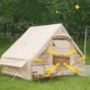 All Weather Wind&Waterproof Inflatable Tent with Skylight Double Doors Quick Inflate 300D Oxford Fabric for Camping Hiking