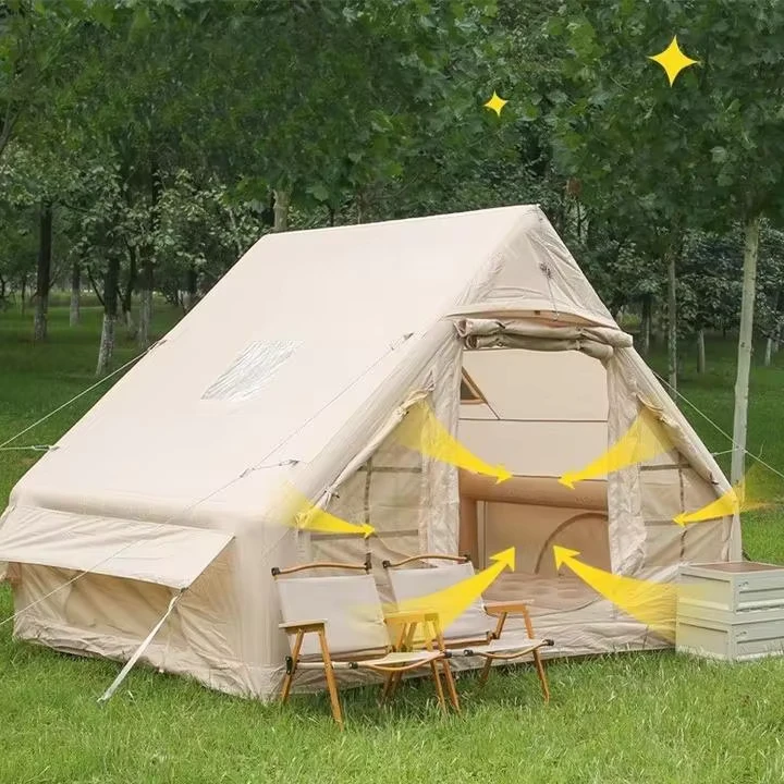 Tente Gonflable Tout Temps, Imperméable et Résistante au Vent avec Lucarne, Double Portes, Gonflage Rapide, Tissu Oxford 300D pour Camping et Randonnée