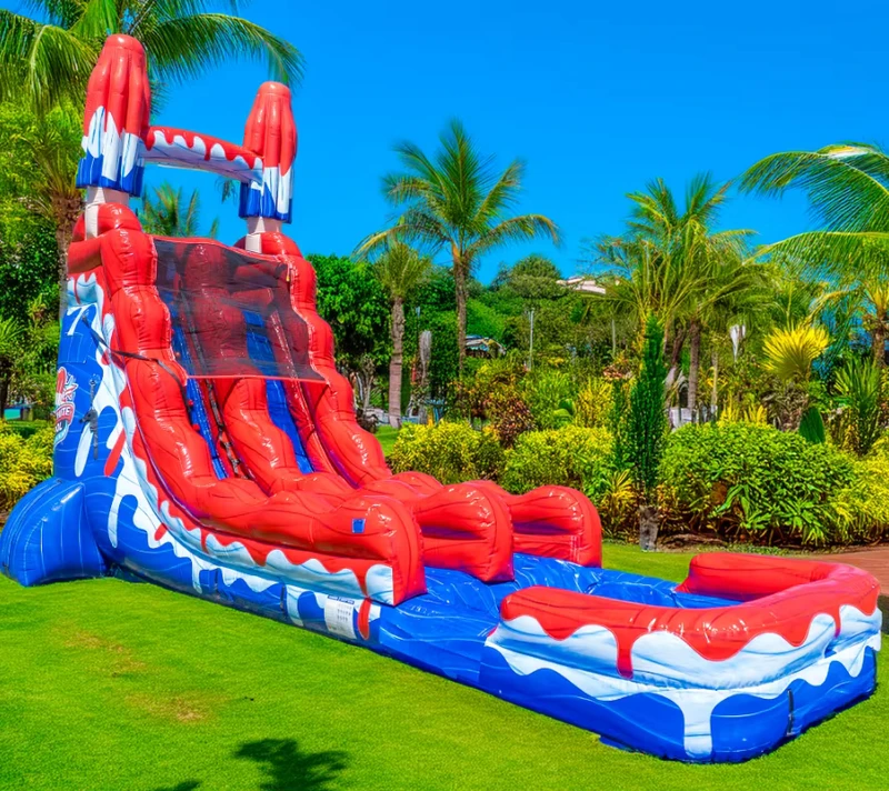 Fasilitas Taman Hiburan Inflatable Merah 22ft Castillo Inflable Seluncuran Air dengan Kolam untuk Pesta