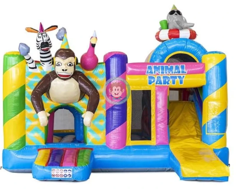 Tema Pesta Hewan Inflatable Bounce dengan Kombinasi Seluncur Mainan Bouncing Anak-anak