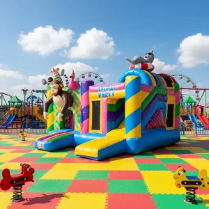 Animal Party Theme Inflatable Bounce with Slide Combo for Children