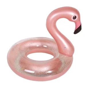 Animal Shaped Flamingo Floating Inflatable Swimming Ring with Glitters for Adults