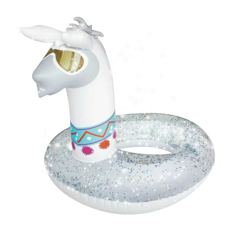 Anel de Natação Inflável de PVC com Glitter - Flutuador de Piscina 120CM Leve, à Prova de Água e Portátil para Crianças