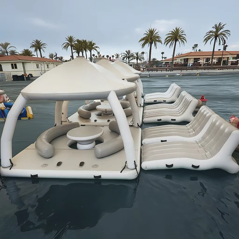 Aqua Party Summer Inflatable Water Park Inflatable Dock Deck Inflatable Floating Platform With Tent
