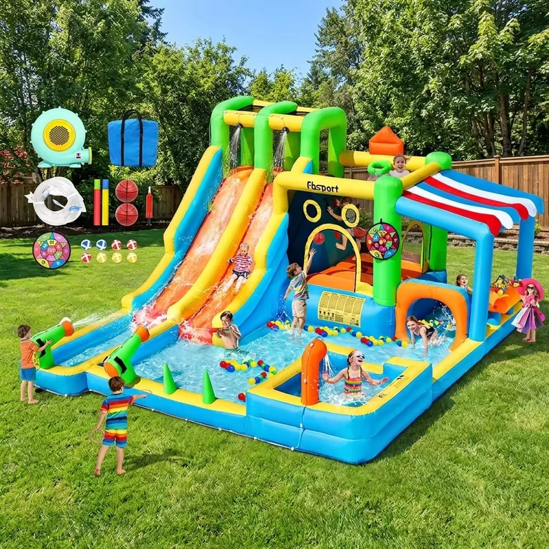 Castello Gonfiabile Commerciale in PVC per Parco Acquatico con Scivolo d'Acqua