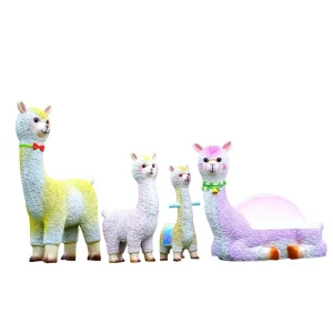 Artificial Creative Alpaca Animal Sculpture Carving Colorful Grass Mud Outdoor Ornament Park Lawn Fiberglass Camp Decoration