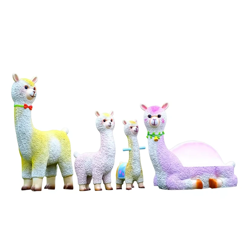 Scultura di Alpaca Creativa Artificiale Colorata in Fibra di Vetro per Decorazione da Esterno in Giardino