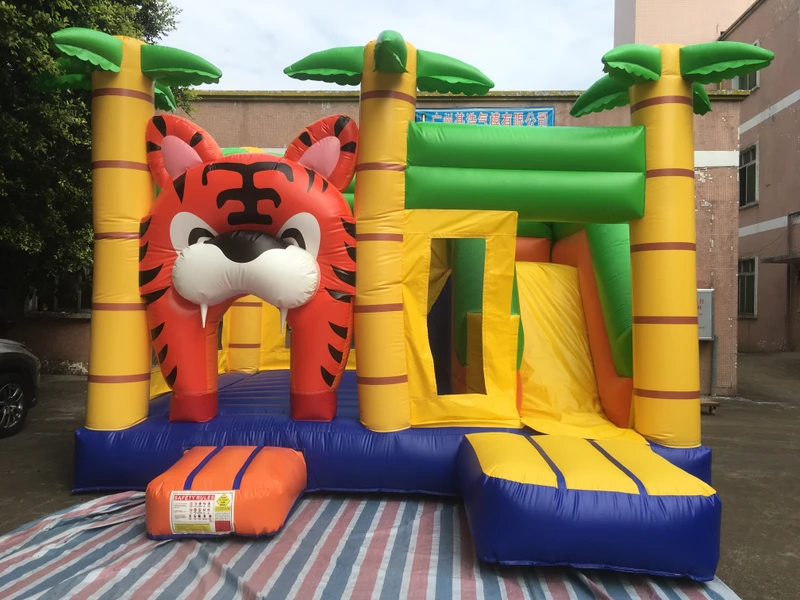 Aantrekkelijke Jungle Tijger Combo met Glijbaan Opblaasbare Bouncer Combo Commerciële Tijger Jumper Opblaasbaar Springkasteel te Koop