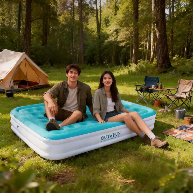 Automatic Inflatable Camping Bed Foldable Portable Air Cushion with Flocking Cover for Outdoor Hospital Use
