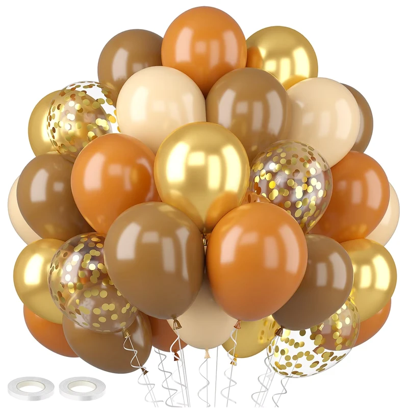 Balon Musim Gugur Coklat Arang Oranye Pasir Putih Metalik Biru Hijau Dekorasi Pesta Thanksgiving Wisuda Labu Baby Shower