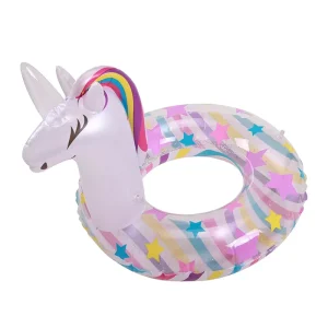 B01 R Glitter Unicorn Swim Ring with Sequins Inside for Kids PVC Material Pink Color 70cm Size Pool Inflatable