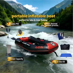 B1751B 1 Person 175cm Inflatable Rowing Boat Drifting Raft Dinghy Outdoor Fishing Diving Surfing Wood Floor with One Bucket