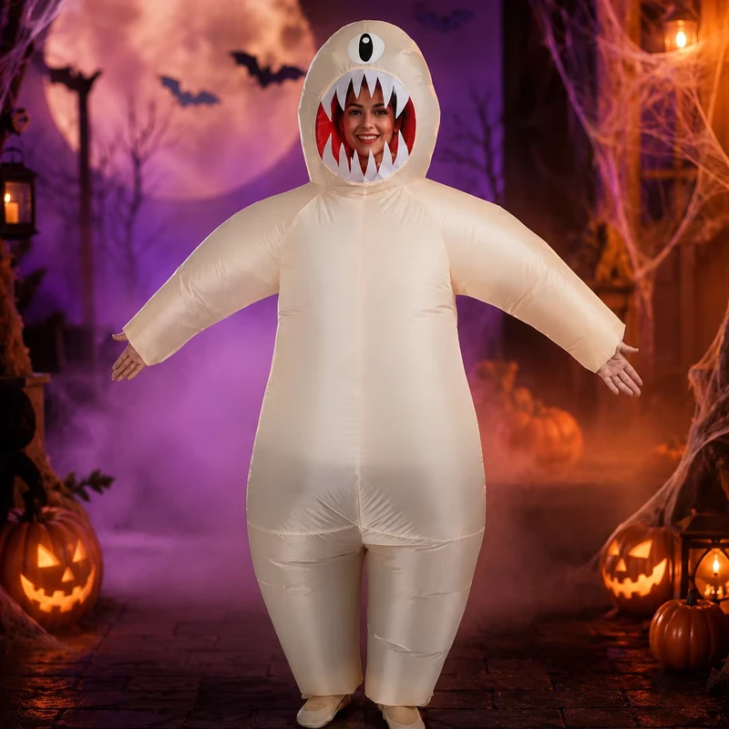 BAIGE Gruseliges Halloween-Party Einäugiger Zyklop Monster Tan Beige Scharfe Zähne Alien Inflatable Kostüm