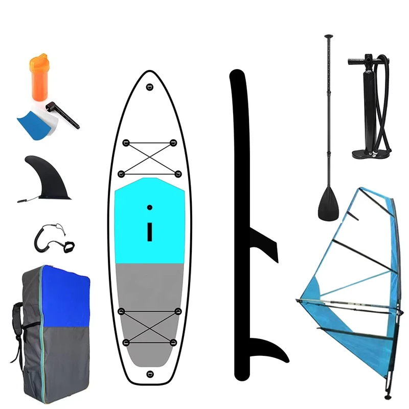 BSCI EN Nueva llegada fabricante de fibra de vidrio gran tabla de surf inflable windsurfista tabla de paddle surf con vela Isup