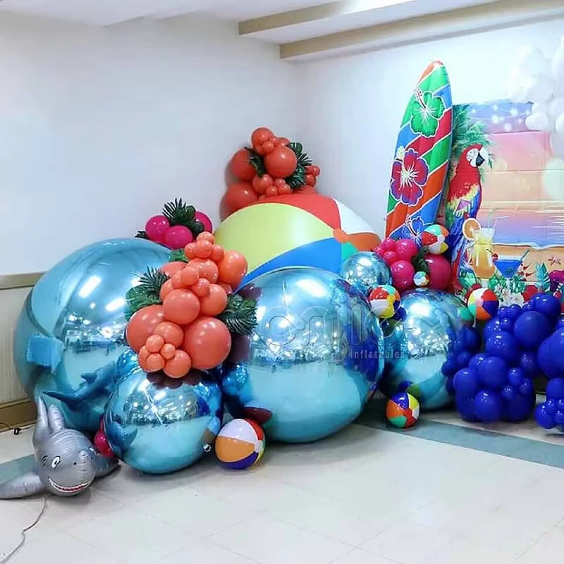 Backdrop Pesta Baby Shower Inflatable, Properti Pesta Ulang Tahun, Balon Besar, Bola Cermin PVC, Bola Cermin Teal