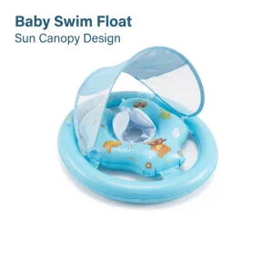 Baby Swim Float with Sun Canopy Infant Pool Float Inflatable Baby Swimming Ring with Starfish Toy
