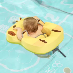 Baby Swim Ring Eco Friendly PVC Yellow Portable Non Inflatable Safety Kids Prone Swim Float Anti Rollover Gear
