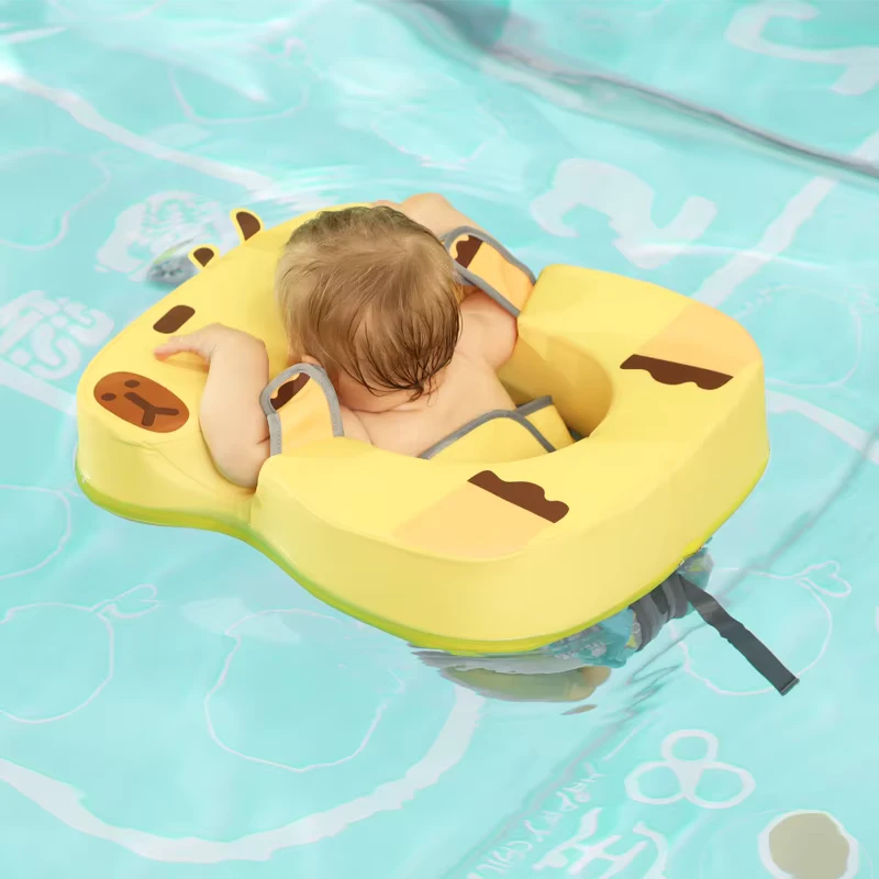 Anel de Natação para Bebés PVC Ecológico Amarelo Portátil Não Inflável Equipamento de Segurança para Crianças Flutuação Prona Anti-Rolagem
