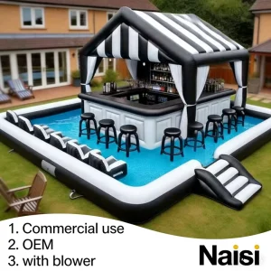 Bar Inflable Flotante para Piscina en el Jardín, Carpa para Fiestas de Adultos, Bar de Piscina para Eventos Acuáticos