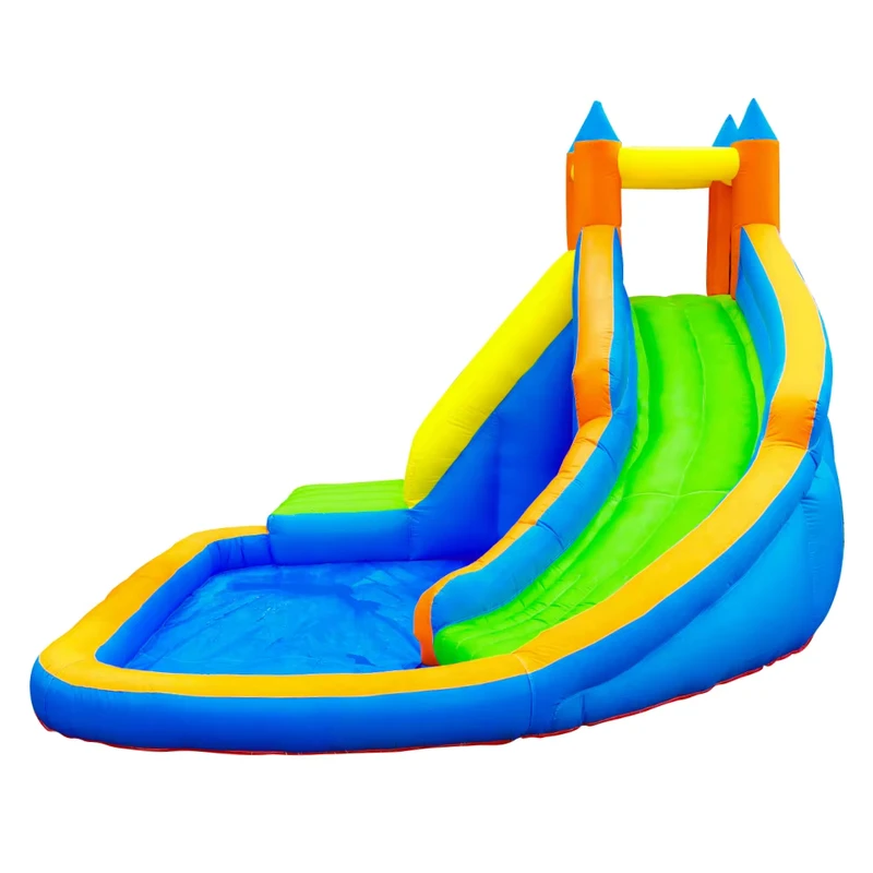 Parque Aquático Inflável para Crianças com Casa de Saltos, Escorrega, Parede de Escalada e Brinquedo de Pulverizador de Água