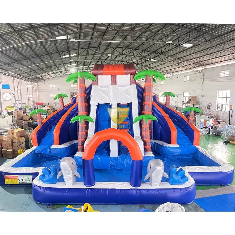Castillo Inflable de Agua Tropical Gigante para Niños en el Jardín, Tobogán de Agua para Adultos