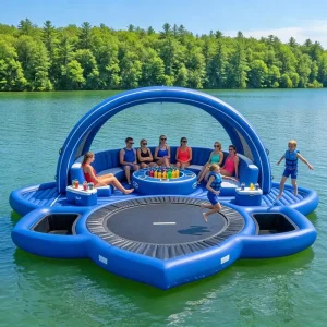 Casa flotante de PVC para fiestas en el jardín, cama de agua, set de bar inflable para adultos, equipo de juego acuático