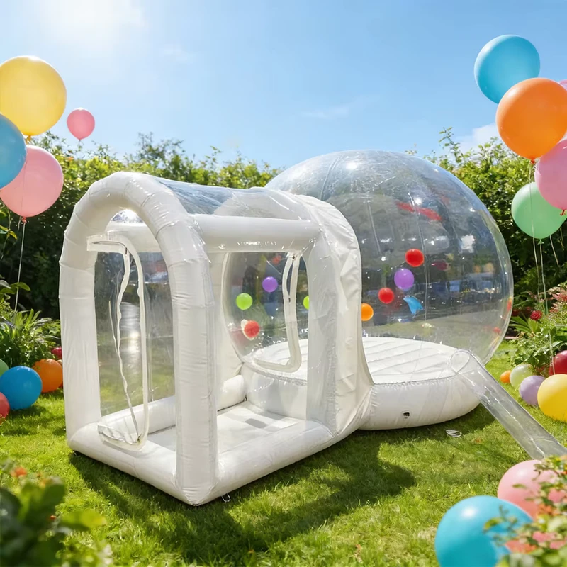 Nhà Bơm Hơi Nhảy Bóng Với Bạt Lò Xo Và Mái Vòm Trong Suốt Chất Liệu PVC Có Quạt Cho Tiệc