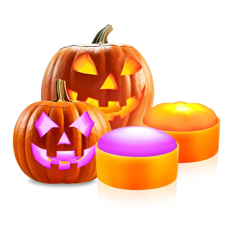 Luzes de Bateria LED para Exterior Halloween Laranja Puck Recarregáveis Sem Chama à Prova d'Água Vela LED com Temporizador