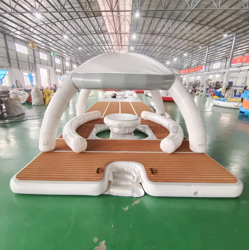 Plataforma Flotante Inflable Comercial Beach Bar Bana con Carpa para Recreación de Verano y Fiesta Acuática Bana