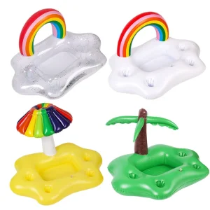 Beach Swimming Ring Summer Party Bucket Palm Tree Cup Holder Inflatable Pool Float