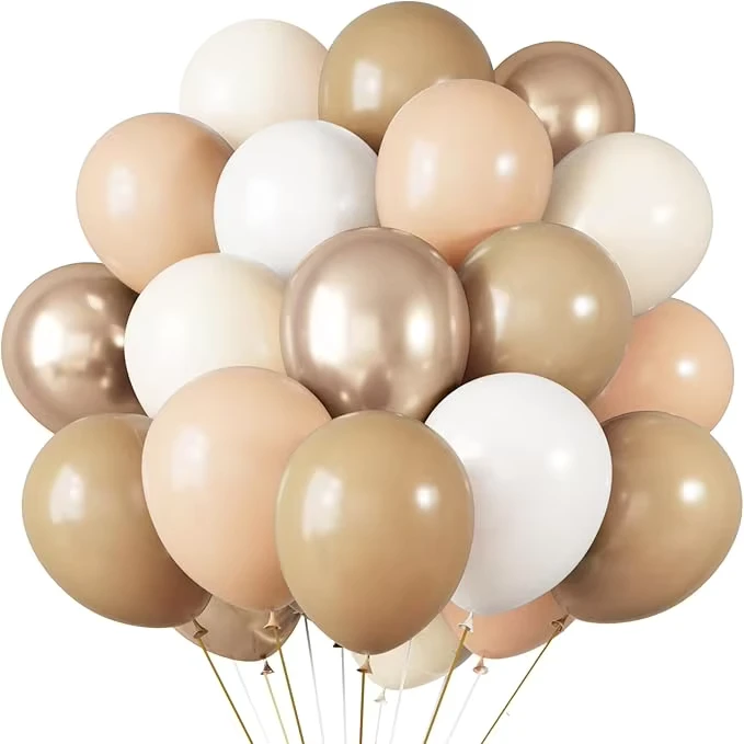 Beige Champagne Colored 60-Piece Glossy Latex Balloons Set Bohemian Gold Design for Birthday Baby Showers Brides